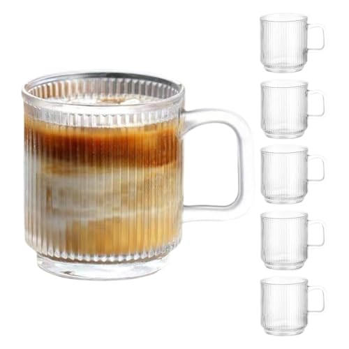 GOOPEEG Mokkatassen, 6er-Pack Kaffeetassen aus Glas mit Henkel, Klassische vertikale Streifen Espresso Cup GOOPEEG Mokkatassen, 6er-Pack Kaffeetassen aus Glas mit Henkel, Klassische vertikale Streifen Espresso Cup von GOOPEEG