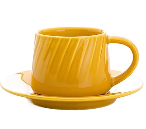 GOOPEEG Mokkatassen, Tassen Europäische Spirale Relief Keramiktasse Haushalt 450ML Große Kapazität Müslibecher Einfach Espresso Cup(B) von GOOPEEG