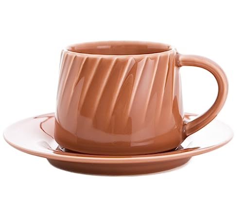 GOOPEEG Mokkatassen, Tassen Europäische Spirale Relief Keramiktasse Haushalt 450ML Große Kapazität Müslibecher Einfach Espresso Cup(D) von GOOPEEG