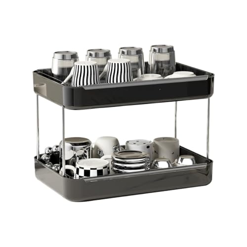 GOOPEEG Tassenhalter Stand,Küchenregal Arbeitsplatte Kaffee Station Organizer 2-Tier Glas Tablett Becher Trocknen Shel Moderne Die Küche(Black) von GOOPEEG