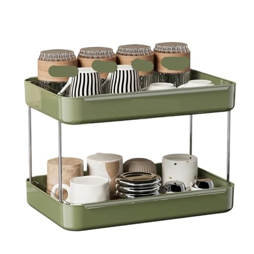 GOOPEEG Tassenhalter Stand,Küchenregal Arbeitsplatte Kaffee Station Organizer 2-Tier Glas Tablett Becher Trocknen Shel Moderne Die Küche(Grün) von GOOPEEG