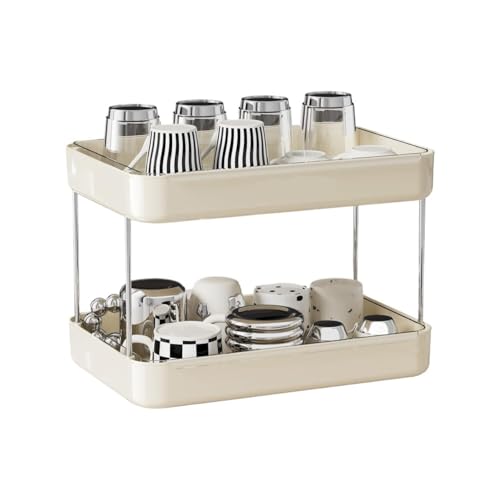 GOOPEEG Tassenhalter Stand,Küchenregal Arbeitsplatte Kaffee Station Organizer 2-Tier Glas Tablett Becher Trocknen Shel Moderne Die Küche(White) von GOOPEEG