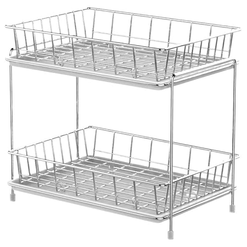 GOOPEEG Tassenhalter Stand,Küchenregal Doppelschichtiges Becherregal aus Edelstahl for den Schreibtisch Moderne Die Küche von GOOPEEG