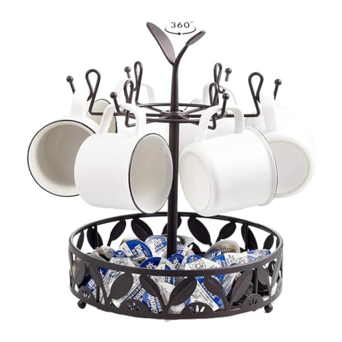 GOOPEEG Tassenhalter Stand,Küchenregal Kaffeebecherhalter 6 Haken mit Tablett Kaffeetheke Bar Zubehör Moderne Die Küche von GOOPEEG