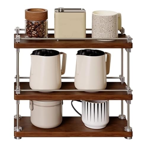 GOOPEEG Tassenhalter Stand,Küchenregal Mehrschichtiger optischer Achsen-Lagerregal-Desktop-Getränkehalter aus Massivholz Moderne Die Küche von GOOPEEG