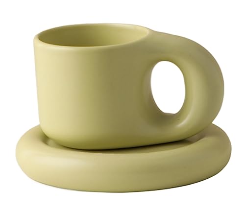 Mokkatassen, Keramik-Espressobecher, Kaffeetassen, Faszinierendes Becher-Set Mit Untertasse, Kreative Geschenke, 300 Ml Kaffeebecher Espresso Cup(Grün) von GOOPEEG