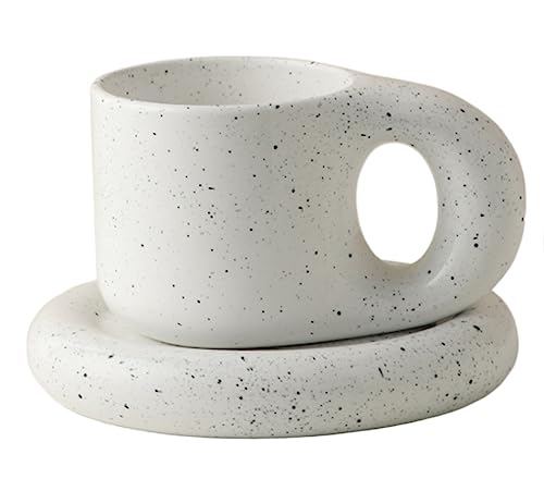 Mokkatassen, Keramik-Espressobecher, Kaffeetassen, Faszinierendes Becher-Set Mit Untertasse, Kreative Geschenke, 300 Ml Kaffeebecher Espresso Cup(White) von GOOPEEG