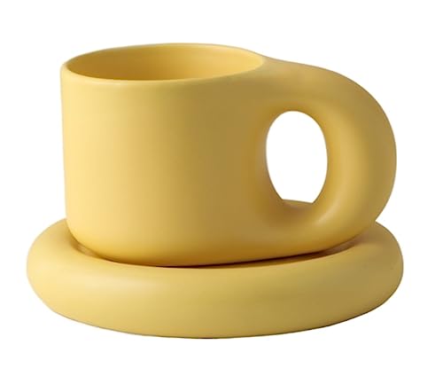 Mokkatassen, Keramik-Espressobecher, Kaffeetassen, Faszinierendes Becher-Set Mit Untertasse, Kreative Geschenke, 300 Ml Kaffeebecher Espresso Cup(Yellow) von GOOPEEG