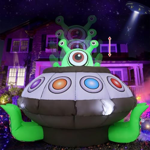 GOOSH 150 cm große Halloween-aufblasbare Gegenstände, animierte Alien-Dekorationen, aufblasbarer Hof mit Raumschiff, integrierten LEDs für Garten, Rasen, Innenbereich, Party-Dekoration von GOOSH