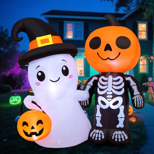 GOOSH Aufblasbare Halloween-Dekoration für den Außenbereich, niedlicher Geist und Totenkopf-Kürbis mit integrierten LEDs für Innenbereich, Party, Garten, Rasen, Urlaub, Dekoration von GOOSH