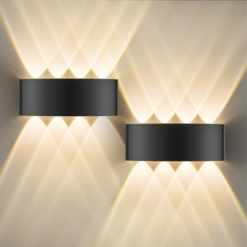 GOOSKI 2 Stück LED Wandleuchte Innen IP65, 8W Wandlampe Up Down mit 8 Lichtquellen, 3000K Warmweiß Außenwandleuchte aus Aluminium, LED Wandbeleuchtung für Wohnzimmer Schlafzimmer Treppenhaus Flur von GOOSKI