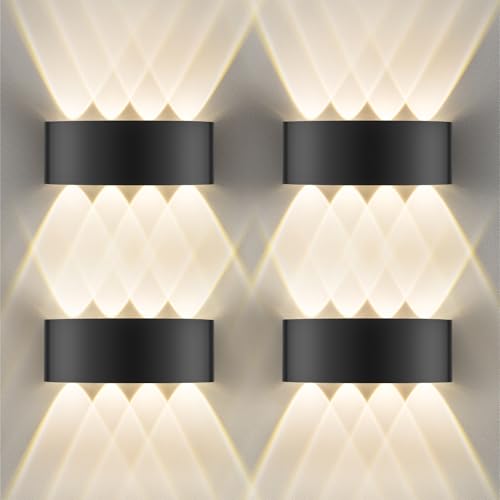 GOOSKI 4 Stück LED Wandleuchte Innen IP65, 8W Wandlampe Up Down mit 8 Lichtquellen, 3000K Warmweiß Außenwandleuchte aus Aluminium, LED Wandbeleuchtung für Wohnzimmer Schlafzimmer Treppenhaus Flur von GOOSKI