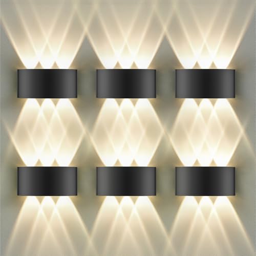 GOOSKI 6 Stück LED Wandleuchte IP65 für Innen und Außen, 6W Wandlampe Up Down mit 6 Lichtquellen, 3000K Warmweiß Außenwandleuchte, Aluminium LED Lampe für Wohnzimmer Schlafzimmer Treppenhaus Flur von GOOSKI