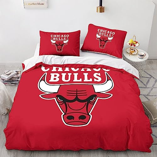 GOOSMI Chicago Bulls Bettwäsche Set 3D Bettbezüge Mit Reißverschluss NBA Team Logo Mikrofaser Betten Set 3 Teilig Mit Bettbezug Und Kissenbezug Für Erwachsene Kinder King（220x240cm） von GOOSMI