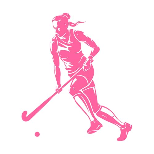 Feldhockey Frau Mädchen Spieler Sport Wandaufkleber PVC 34x39.4cm Selbstklebend Rosa von GOOZAN
