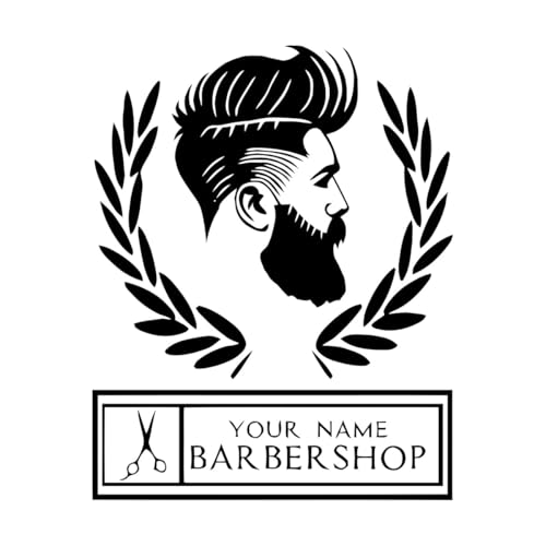 Vinyl-Kunstaufkleber Friseursalon, Laden, Name, Friseurladen, Stilvoll, Mann, Silhouette 51x64.3cm Ablösbar, ohne Klebstoffrückstände zu hinterlassen Schwarz von GOOZAN