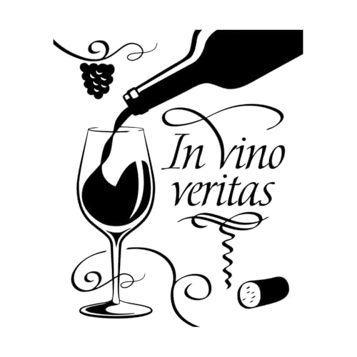 Vinyl-Kunstaufkleber Weinglas Flasche Bar Zitat Vino Veritas 34x40.4cm Fallt nicht ab Schwarz von GOOZAN