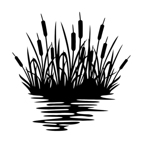 Vinyl-Wandaufkleber Schilf Silhouette natürliches Gras Kraut 36x36.1cm Selbstklebend Schwarz von GOOZAN