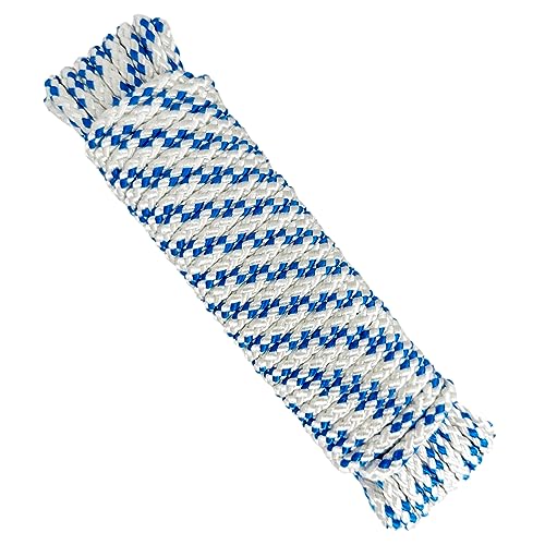 6MM * 10M. Geflochtenes Hochfestes Polyesterseil, Wäscheleine, Zeltseil, Wetterfestes. Weiß mit Blau 6MM * 10M. Geflochtenes Hochfestes Polyesterseil, Wäscheleine, Zeltseil, Wetterfestes. Weiß mit Blau von GOPEU