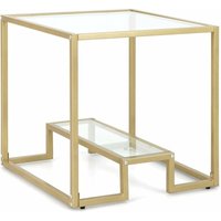 2 Ebenen Couchtisch, Beistelltisch aus Glas, Kaffeetisch Gold mit Ablage, Sofatisch für Wohnzimmer (Gold, 56 x 56 x 56,5 cm (l x b x h)) - Goplus von GOPLUS