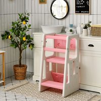 Goplus - 2 in 1 Baby Lernturm, Küchenhelfer mit 3 Verstellbaren Hoehen, Anti-Rutsch-Stufe, Rausfallschutz & Sitzflaeche für 18-60 Monate, Tritthocker von GOPLUS