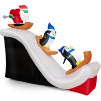 Goplus - 220cm aufblasbarer Weihnachtsmann & Pinguine, Weihnachtsmann auf der Rutsche mit LED-Beleuchtung & Gebläse, Weihnachtsfigur Wasserdicht für von GOPLUS