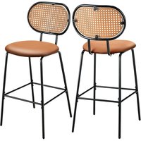 2er Set Barhocker, Barstühle mit Rückenlehne, Küchenstühle mit Fußstütze für Küche, Bar & Bistro, Braun, 52 x 48 x 107 cm - Goplus von GOPLUS