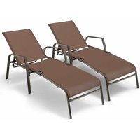 2er Set Liegestuhl, Gartenliege mit UV-bestaendigem & atmungsaktivem Mischgewebe, Sonnenliege mit 5 Positionen Verstellung zum Schlafen Lesen von GOPLUS