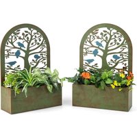 2er Set Pflanzkasten mit Deko-Rankgitter, Gartenspalier aus Metall, Pflanzkübel Rankhilfe hängend für Kletterpflanzen (Retro, 40 x 17 x 60 cm (l x b von GOPLUS