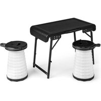 3-TLG faltbares Campingtischset,Tragbarer Picknicktisch mit 2 ausziehbaren LED-Hockern, stabile Sitzgruppe für Picknick, Campen, Barbecue & Angeln, von GOPLUS
