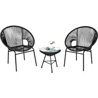 3 tlg. Sitzgruppe, Rattan Gartenmoebel aus 1 Tisch & 2 Stühlen, Lounge Set, Tischplatte aus Glas, Gestell aus Stahl, Stuhl mit Rückenlehne & von GOPLUS