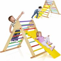 3 in 1 Kinder Kletterdreieck-Set, Dreieck-Kletterspielzeug mit doppelseitiger Rampe, Klettergerüst Holz zum Rutschen und Klettern, Kletterspielzeug von GOPLUS