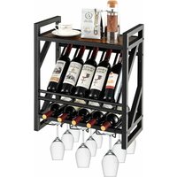 Goplus - 3-stöckiger Weinregal für 10 Flaschen, Wandregal mit Glashalter, Metallgestell, Flaschenregal für Küche & Esszimmer, 51 × 26,5 × 60cm von GOPLUS