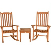 3-teiliges Gartenmöbel Set, mit Kaffeetisch & 2 Schaukelstühlen, Bistro Set 2 Personen mit massivem Holz, Outdoor Sitzgruppe für Garten Terrassen von GOPLUS