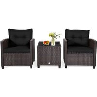 3er Set Sitzgruppe, Rattan Gartenmöbel aus 1 Tisch & 2 Stühlen, Lounge Set mit Sitzkissen für Balkon Garten - Goplus von GOPLUS