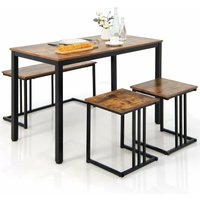Goplus - 4-teiliges Bartisch Set Holz, Esstisch mit Bank & 2 Hockern, Küchentisch-Set für Haus, Restaurant, Kneipe, Industrie-Design von GOPLUS