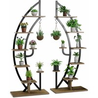 6-stöckiger Metall-Pflanzenständer, halbmondförmiger Leiter-Pflanzgefäß mit Haken, Blumentopfregal, Ausstellungsregal für Wohnzimmer, Schlafzimmer, von GOPLUS