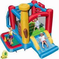 Aufblasbare Hüpfburg mit Gebläse, Spielburg mit Rutsche, Sprungbereich, Bällebad, Tragetasche, aufblasbares Trampolin Spielburg Set für Kinder ab 3 von GOPLUS