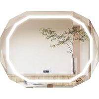 Badspiegel mit Beleuchtung, Badezimmerspiegel mit 3 Lichtfarben & Beschlagfrei, beleuchteter Wandspiegel mit Uhr & Temperatur & Memory-Funktion, für von GOPLUS
