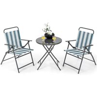 Bistroset 3-teilig, Bistrotisch mit 2 klappbaren Stühle, Gartenmöbel Set aus Metall, Moderne Sitzgruppe für Hof, Veranda & Terrassen - Goplus von GOPLUS