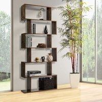 Bücherregal Holz, Standregal mit 6 Ebenen, Ablageregal S-Form, Büroregal Aktenregal Aufbewahrungsregal, für Schlafzimmer, Wohnzimmer, 192x80x23 von GOPLUS