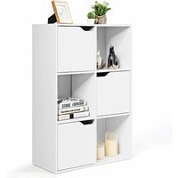 Bücherregal Weiss, Bücherschrank mit 6 Faechern und 3 Türen, Modernes Büroregal mit Magnetverschuss, Holzregal für Wohnzimmer, Studierzimmer, von GOPLUS