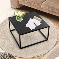 Couchtisch Marmor Optik, Wohnzimmertisch eckig mit Metallgestell, Beistelltisch Holz für Wohnzimmer, modernes Design, 70 cm x 70 cm x 40 cm (Schwarz) von GOPLUS