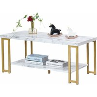 Couchtisch Marmor Optik, Wohnzimmertisch mit 2 Ablagen, Sofatisch mit Metallrahmen, Beistelltisch Gold für Wohnzimmer & Büro & Schlafzimmer - Goplus Couchtisch Marmor Optik, Wohnzimmertisch mit 2 Ablagen, Sofatisch mit Metallrahmen, Beistelltisch Gold für Wohnzimmer & Büro & Schlafzimmer - Goplus von GOPLUS