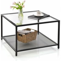 Couchtisch quadratisch 70cm, Kaffeetisch mit Glas Tischplatte & Gitterablage, Sofatisch Wohnzimmertisch Glas für Wohnzimmer, Arbeitszimmer (mit von GOPLUS