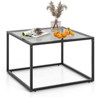 Couchtisch quadratisch 70cm, Kaffeetisch mit Glas Tischplatte & Gitterablage, Sofatisch Wohnzimmertisch Glas für Wohnzimmer, Arbeitszimmer (ohne von GOPLUS