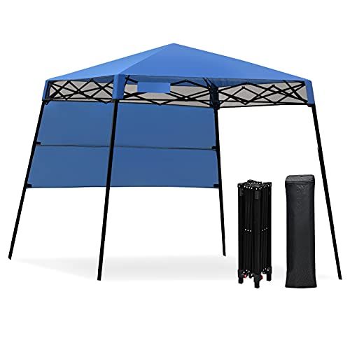 GOPLUS 1,8m x 1,8 m Faltpavillon, Pop-Up-Pavillon mit Seitenwand & Tragetasche für Sonnenschutz, Winddichtes & Wetterbeständiges Partyzelt für Camping, Terrasse, Strand & Garten (Blau) von GOPLUS