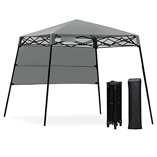 GOPLUS 1,8m x 1,8 m Faltpavillon, Pop-Up-Pavillon mit Seitenwand & Tragetasche für Sonnenschutz, Winddichtes & Wetterbeständiges Partyzelt für Camping, Terrasse, Strand & Garten (Grau) von GOPLUS