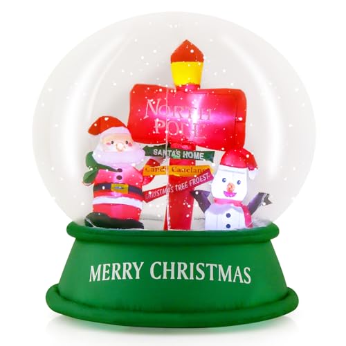 GOPLUS aufblasbarer Weihnachtsmann Deko, Weihnachtsmann mit LED-Lichtern & Gebläse, Weihnachtsdekoration für drinnen & draußen (126cm - Weihnachts-Schneekugel) von GOPLUS
