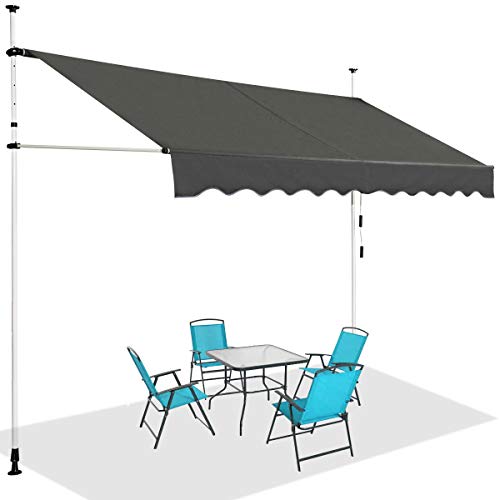 GOPLUS Klemmmarkise 300 cm breit, Terrassenmarkise ohne Bohren, UV-beständig höhenverstellbar wasserabweisend, Markise mit Handkurbel Einziehbar, Sonnenschutz Balkon aus Metall & Oxford, Grau von GOPLUS